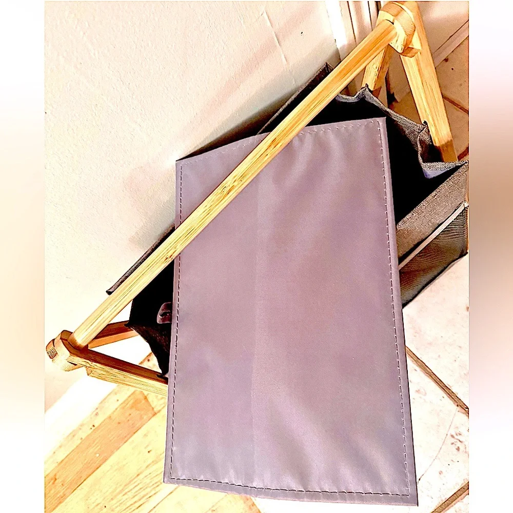 📚EZDeco📚 LINEN FABRIC FOLDING WOOD FRAME POCKET PORTABLE STORAGE MAGAZINE RACK - Picture 7 of 12